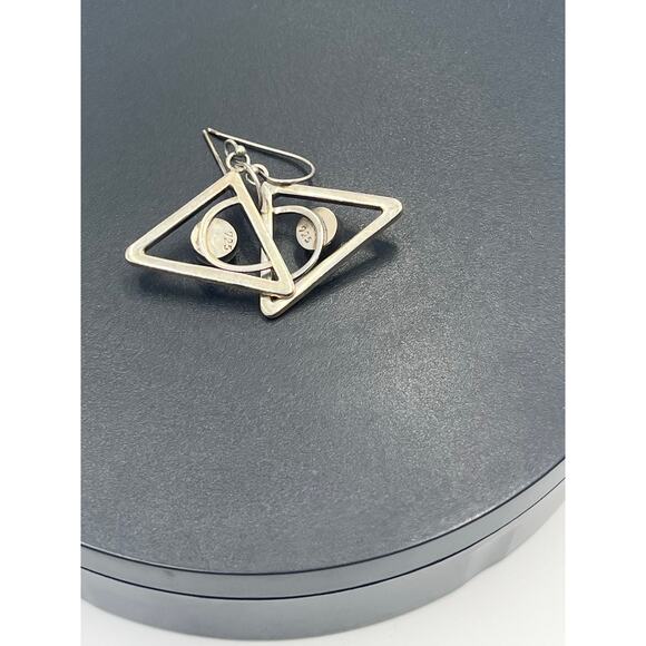 Sterling Silver Triangle 6-7mm Cultured Pearls Modern Geometric Drop Earrings - Picture 5 of 8